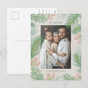 Blush Forest Pine Holly Berry Photo Holiday Postcard