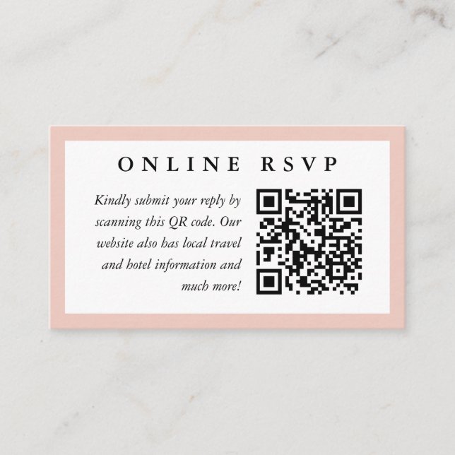 Blush Frame Online Wedding RSVP with QR code Enclosure Card (Front)