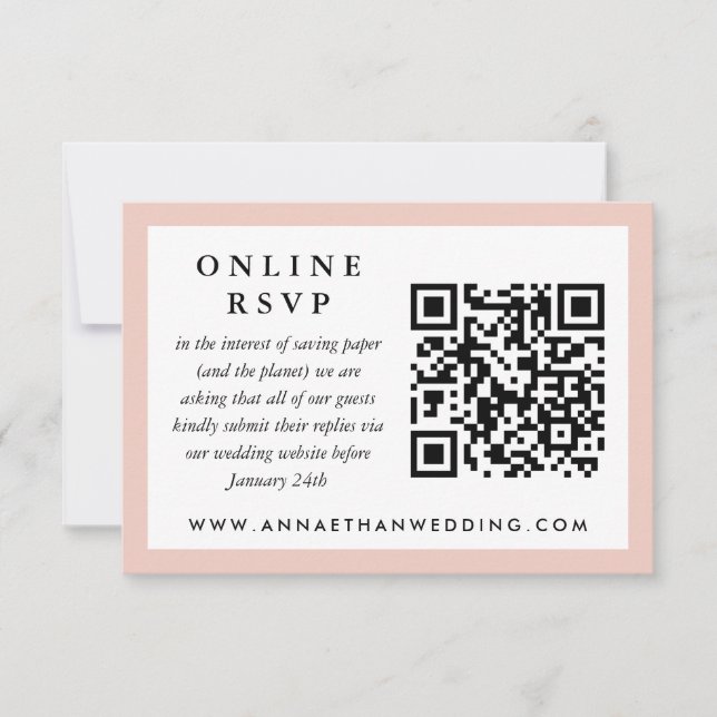 Blush Frame Wedding QR code Online RSVP Card (Front)