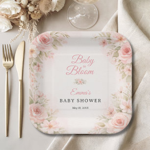 Blush Garden Baby in Bloom Pink Floral Paper Plate
