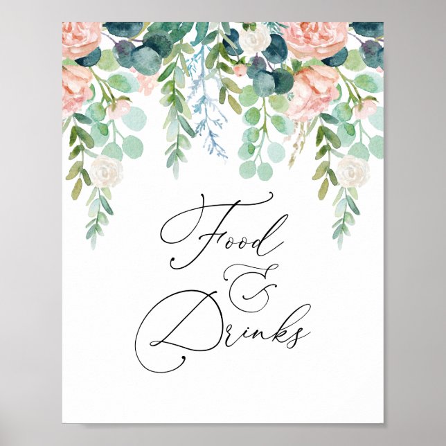 Blush Garden Baby Shower Food and Drinks Sign (Front)
