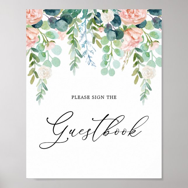Blush Garden Baby Shower Guestbook Sign (Front)