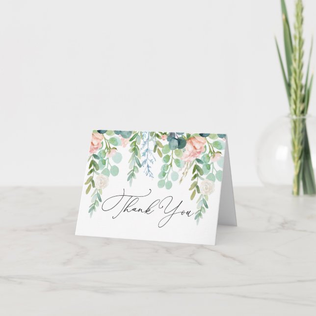 Blush Garden Baby Shower Thank You Card (Front)