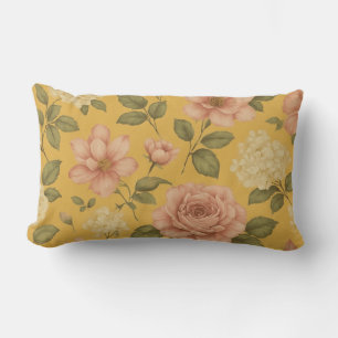 Blush Garden Blooms Vintage Gold Floral Accent Lumbar Cushion