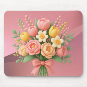 blush garden floral bouquet with ribbon mouse mat