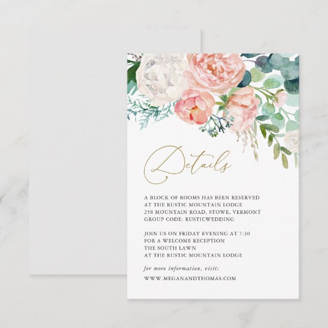 Blush Garden Floral Wedding Details Card (Front/Back)