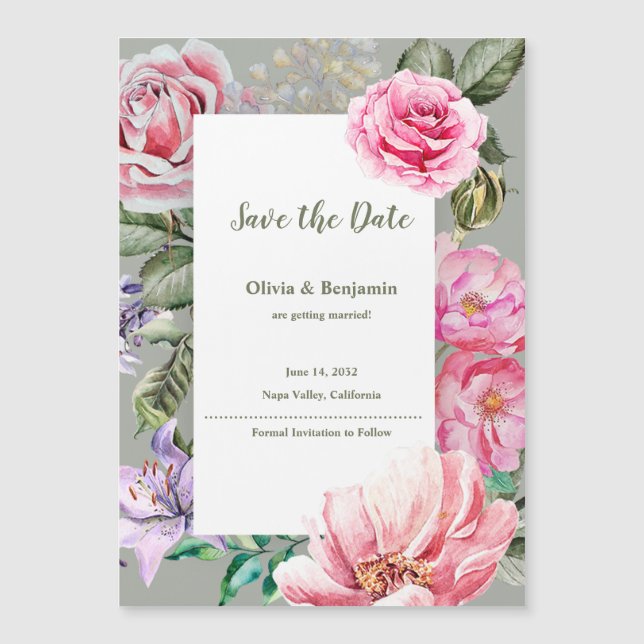 Blush Garden Floral Wedding Magnetic Save the Date (Front)