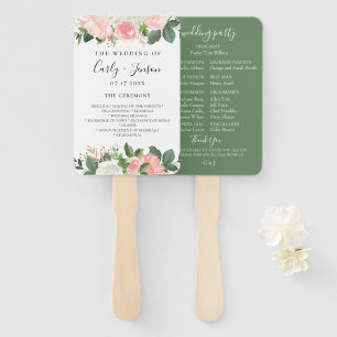 Blush Garden Floral Wedding Program Hand Fans