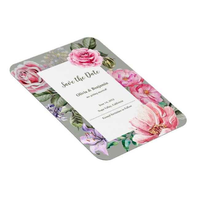Blush Garden Floral Wedding Save the Date Magnet (Right Side)