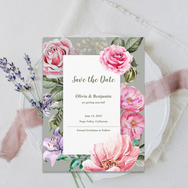 Blush Garden Romantic Floral Wedding Save the Date Announcement Postcard (Blush Garden Romantic Floral Wedding Save the Date Announcement Postcard)