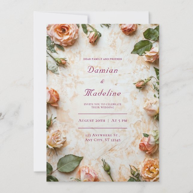 Blush Garden Rose Wedding Invitation (Front)