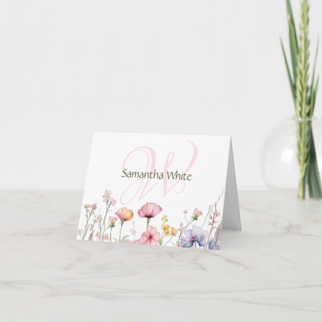 Blush Garden Watercolor Personalized Stationery Note Card (Front)