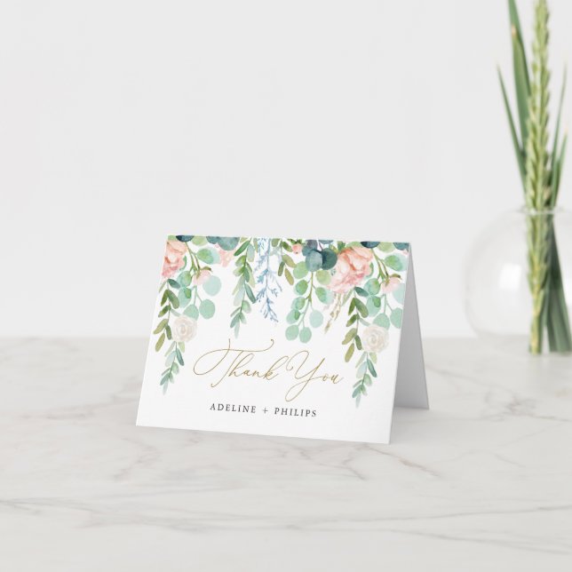 Blush Garden Wedding Thank You Card (Front)