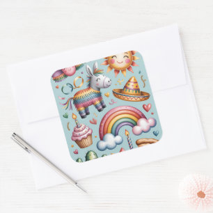 Blush Geometric Pattern Party Square Sticker