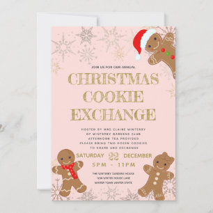 Blush Gingerbread Christmas Cookie Exchange Invitation