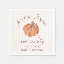 Blush Gingham Little Pumpkin Baby Shower Napkins