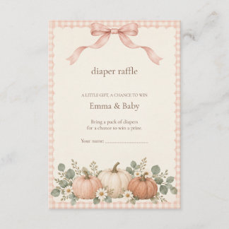 Blush Gingham Pumpkin Diaper Raffle Baby Shower Enclosure Card