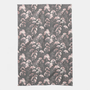 Blush Ginkgo Luxe – Gold Botanical on Black (1) Tea Towel