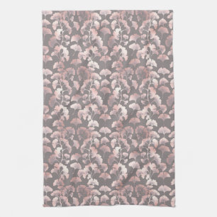 Blush Ginkgo Luxe – Gold Botanical on Black (2) Tea Towel