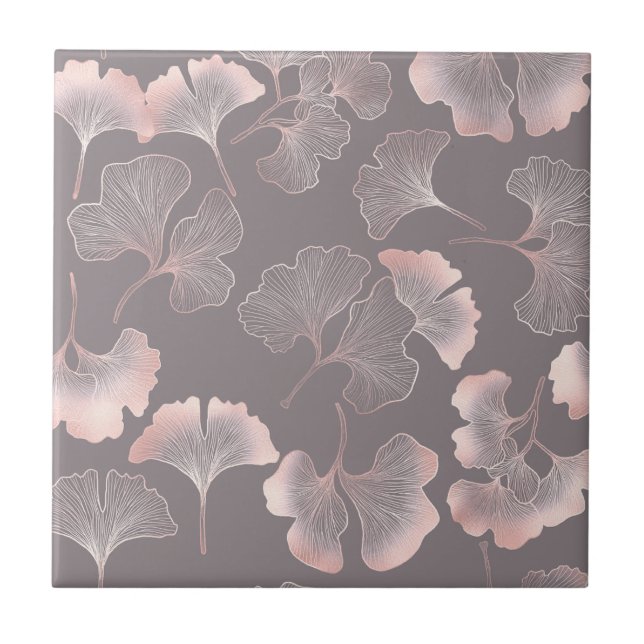 Blush Ginkgo Luxe – Gold Botanical on Black (5) Tile (Front)