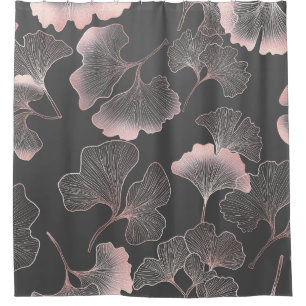 Blush Ginkgo Luxe – Gold Botanical on Black (7) Shower Curtain