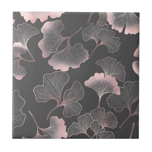 Blush Ginkgo Luxe – Gold Botanical on Black (7) Tile (Front)