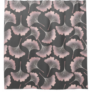 Blush Ginkgo Luxe – Gold Botanical on Black (8) Shower Curtain