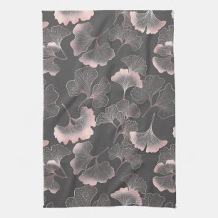 Blush Ginkgo Luxe – Gold Botanical on Black (8) Tea Towel