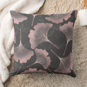 Blush Ginkgo Luxe – Gold Botanical on Black (9) Cushion