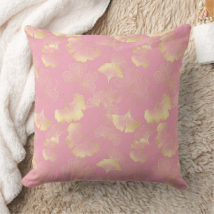 Blush Ginkgo Luxe – Gold Botanical on Pink (1) Cushion