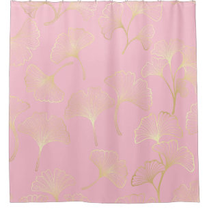 Blush Ginkgo Luxe – Gold Botanical on Pink (2) Shower Curtain