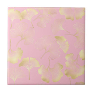 Blush Ginkgo Luxe – Gold Botanical on Pink (5) Tile