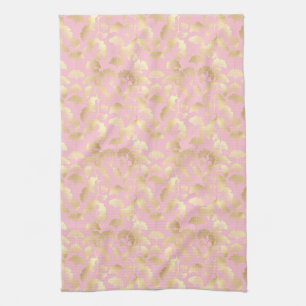 Blush Ginkgo Luxe – Gold Botanical on Pink (6) Tea Towel