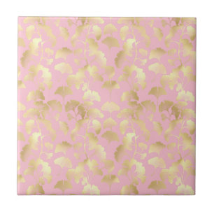 Blush Ginkgo Luxe – Gold Botanical on Pink (6) Tile
