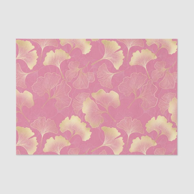 Blush Ginkgo Luxe – Gold Botanical on Pink (8) Tissue Paper (Front)