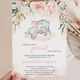 Blush Girl Elephant Baby Shower Invitation