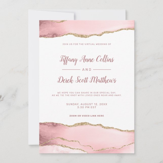 Blush Glitter Agate Online Virtual Wedding Invitation (Front)