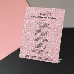 Blush Glitter Beauty salon monogram Price List  Pedestal Sign