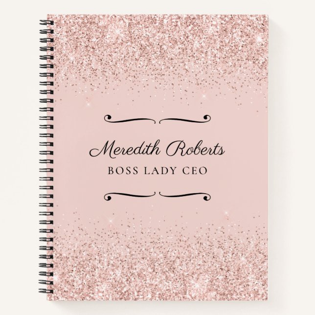 Blush Glitter Boss Lady CEO Personalised Notebook (Front)