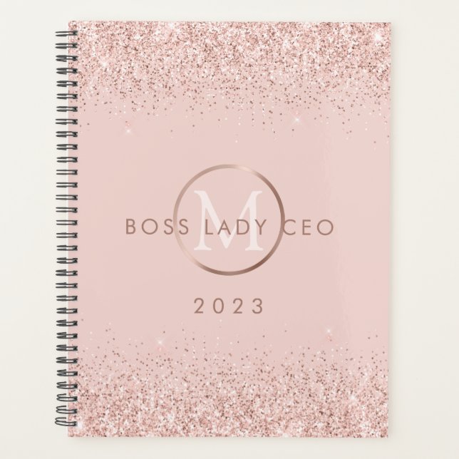 Blush Glitter Boss Lady CEO Personalized 2023 Planner (Front)