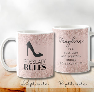 Blush Glitter Boss Lady Rules Personalised Coffee Mug