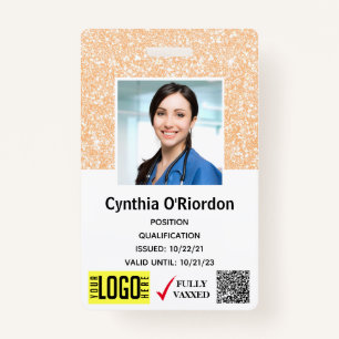 Blush Glitter Clinical Photo ID QR Barcode ID Badge