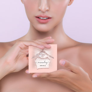 Blush Glitter Diamond Fashion Closet Shop Glam Square Business Card