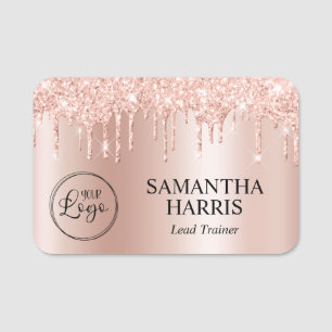 Blush Glitter Drips Pale Rose Gold Ombre Name Tag