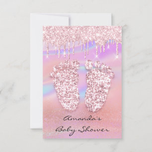 Blush Glitter Drips Rose Blue Baby Shower Feet  Invitation