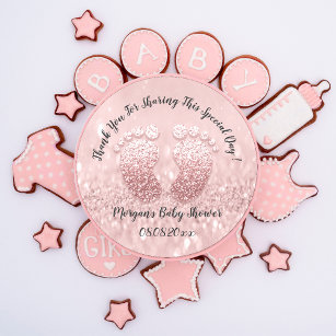 Blush Glitter Feet Baby Shower Favour Thank You Classic Round Sticker