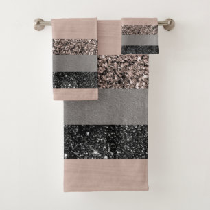 Blush Glitter Glam Stripes #1 #shiny Bath Towel Set