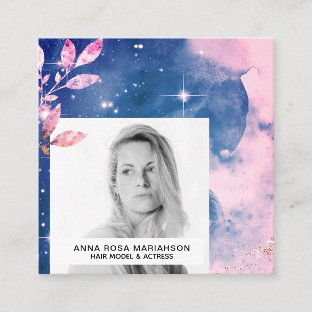 *~* Blush Glitter Hair Model Actress Stars PHOTO Square Business Card (Front)