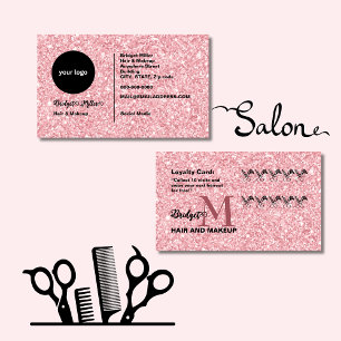 Blush Glitter hair salon monogram Logo Loyalty Card