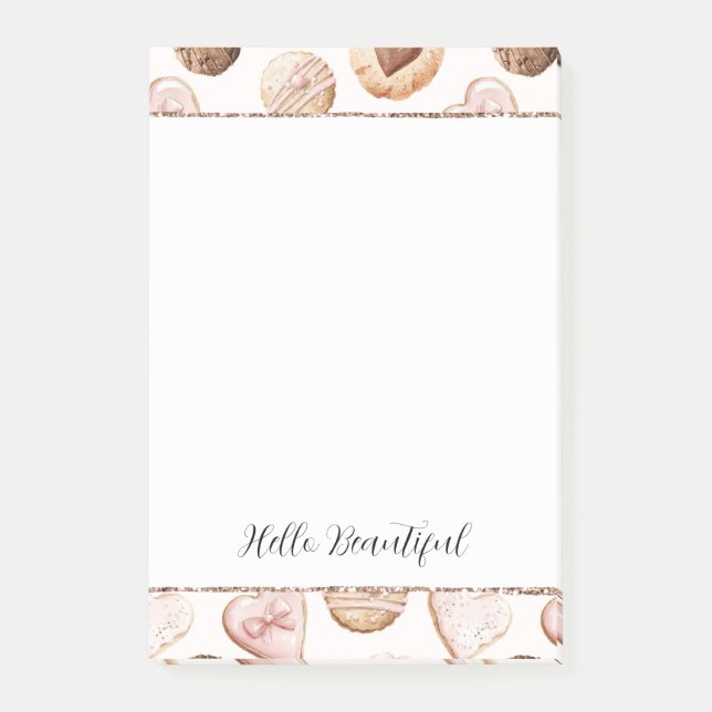 Blush Glitter Pink Cream Brown Hearts Treats Post-it Notes (Front)